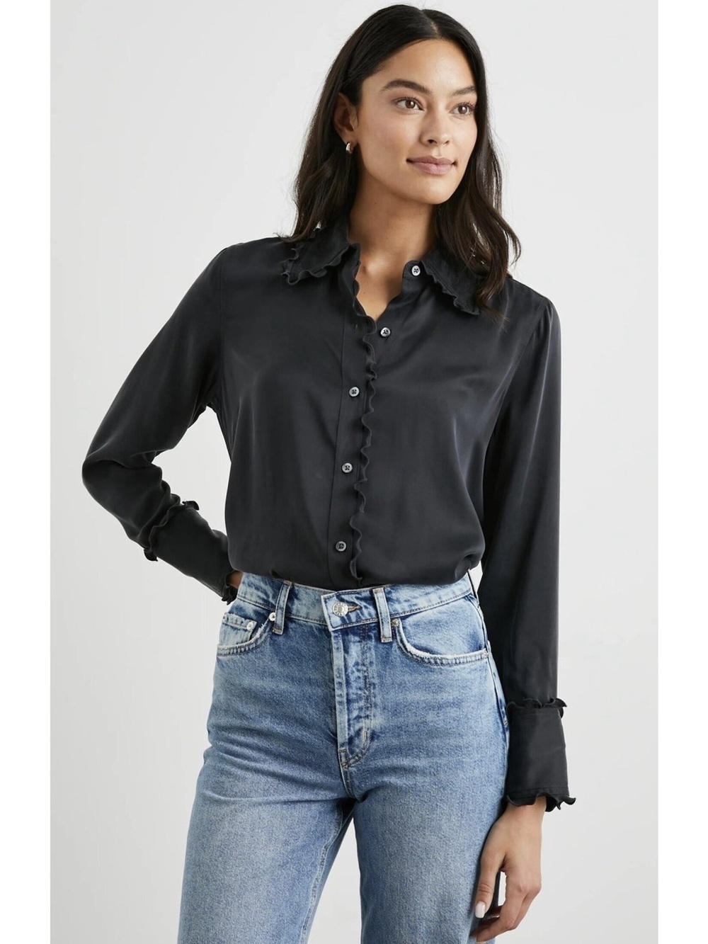 Rails Fia Lettuce Trim Silk Button Up